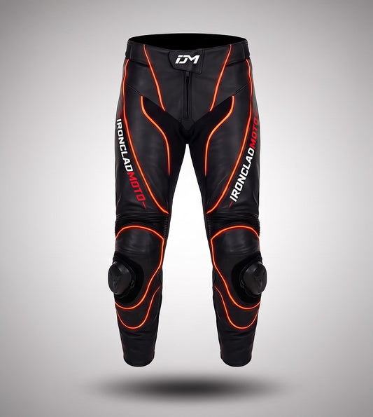 IroncladMoto Neon-Edge Red Leather Riding Pants