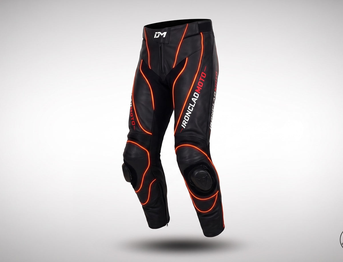IroncladMoto Neon-Edge Red Leather Riding Pants