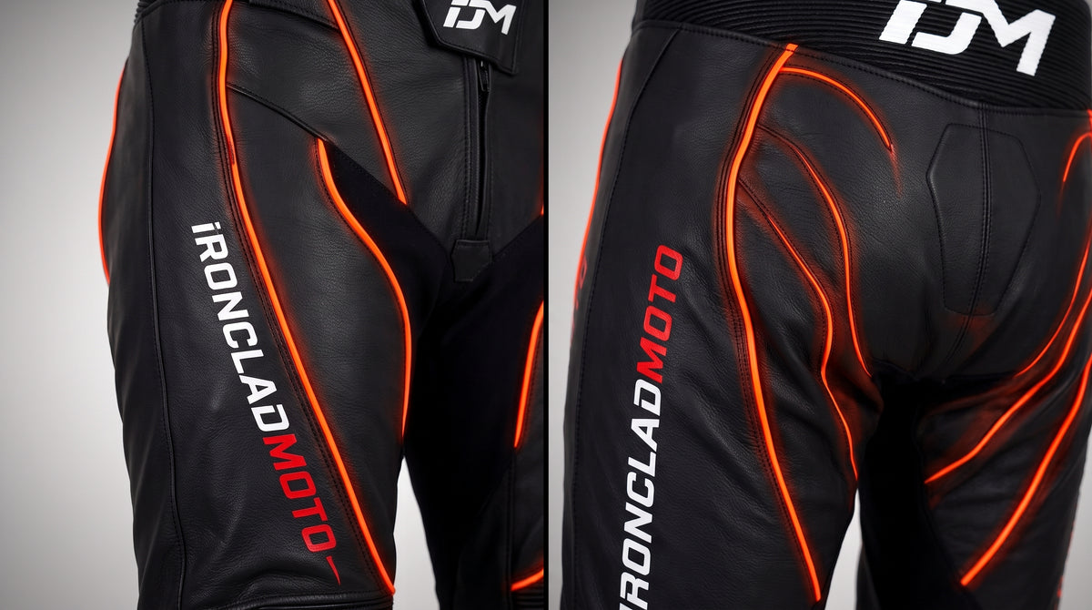 IroncladMoto Neon-Edge Red Leather Riding Pants